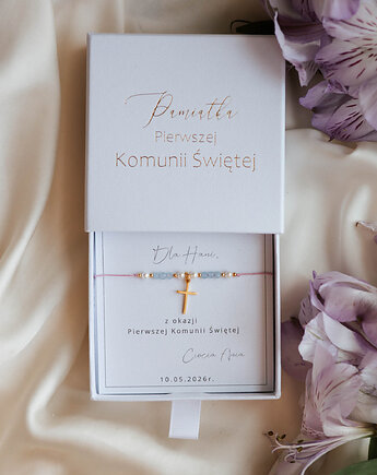 Bransoletka ze złotym krzyżykiem, prezent na pierwszą komunię świętą