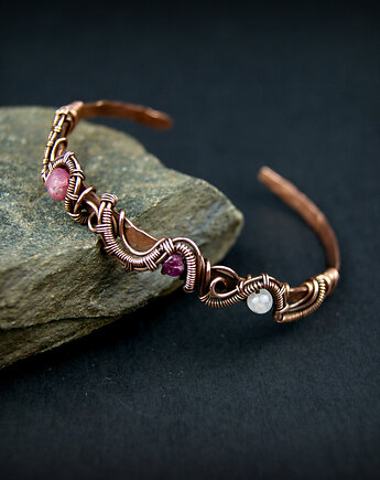 Miedziana bransoleta mankietowa z rubinem, Blue Pearl Art