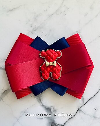 Modowa Brosza z czerwonym  MISIEM Nowość, Pudrowy Różowy