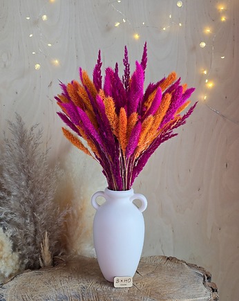 Bukiet z suszonych kwiatów, Intensywny róż i pomarańcz, BohoSuszki