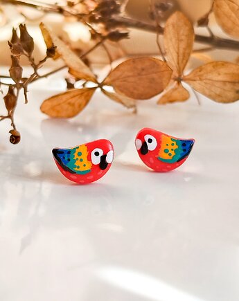 Kolczyki z papugami, papuga ara, biżuteria dla podróżnika, tropikalne, Dary Rusałki