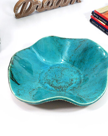 Turkusowa misa dekoracyjna lub do serwowania - morska fala, 10FingersArt