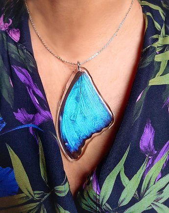 Naszyjnik z motylem morpho didius, naszyjnik motyl, kwiaty biżuteria