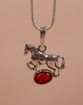 Wisiorek srebrny koń z bursztynem bałtyckim, Amber by Baco