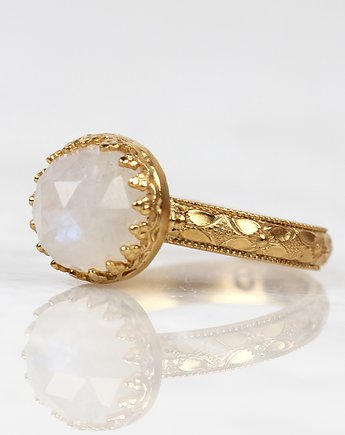 Złoty pierścionek Princess z kamieniem księżycowym w stylu Vintage, Blooming Stones