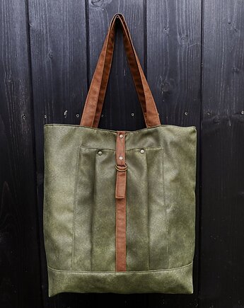 Torba tote XL - zieleń, koniak, PRACOWNIA 166