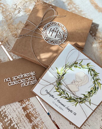 Wyjątkowa kartka na komunię dla dziewczynki ręcznie robiona, sorte