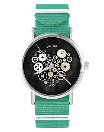 Zegarek - Steampunk czarny - turkusowy, nylonowy, yenoo