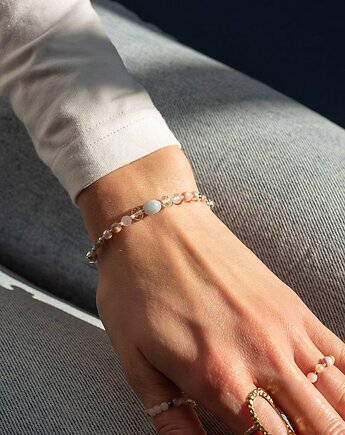 Bransoletka z Morganitem i Kwarcami Różowymi, w hand works