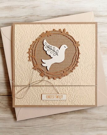 Kartka z życzeniami : Chrzest Święty : beżowa : PREMIUM, kaktusia