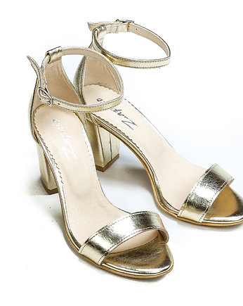 LETNIE SANDAŁKI NA SŁUPKU - SKÓRA NATURALNA - MODEL 342 - KOLOR ZŁOTY, Zapato