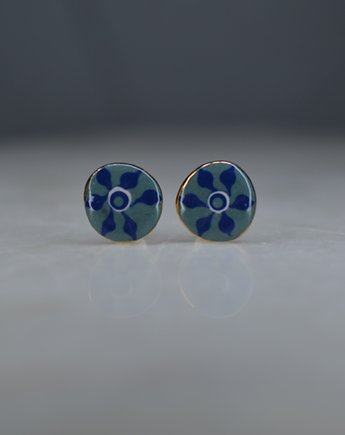 Kolczyki ceramiczne zielono kobaltowe zdobione złotem #029, coco ceramics