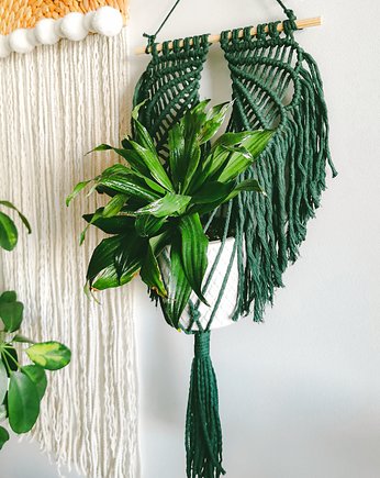 Kwietnik na patyku makrama Skrzydła. Zielony, Hygge Macrame