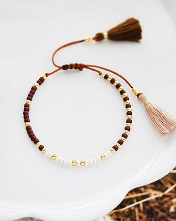 Bransoletka z chwostami brązowo-kremowa, Ilovehandmade