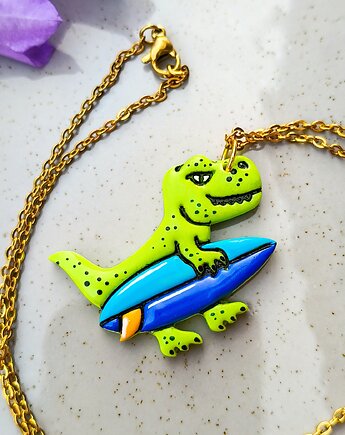 Naszyjnik T-Rex z deską surfingową wakacyjna biżuteria z dinozaurem, Dary Rusałki