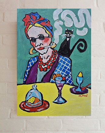 Obraz  fowizm dama kot wie pierwszy, alice oil on canvas