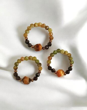 Pierścionek jesienny : granat zielony, tygrysie oko, kaktusia