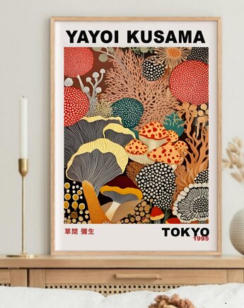 PLAKAT dekoracyjny las kropki abstrakcyjny grzyby Yayoi Kusama, poster, black dot studio