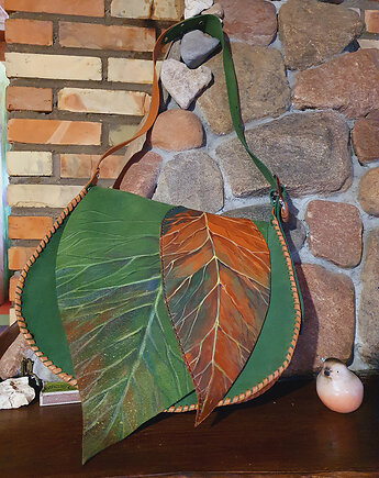 Duża skórzana, bajkowa  torba z liśćmi, martuch