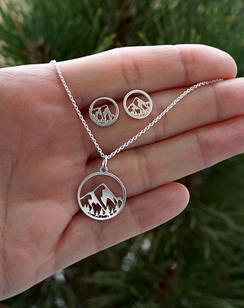 Srebrny komplet "Góry" - kolczyki i naszyjnik, Szkatułka Emi