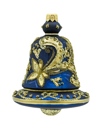 Bombka choinkowa: Dzwonek ze złotym ornamentem: granatowy, Syn Bombkarza