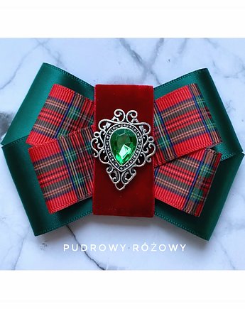 Świąteczna Brosza z zielonym kryształem  NEW Mikołajki, Pudrowy Różowy