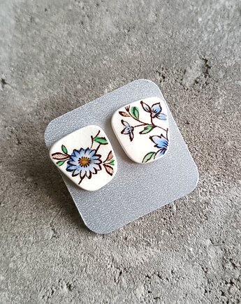Kolczyki ceramiczne w kwiaty, biżuteria z talerzy
