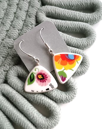 Kolczyki ceramiczne w łowickie wzory, biżuteria z talerzy