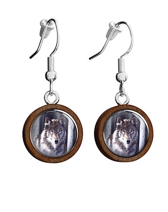 Kolczyki drewniane - Szary wilk - wiszące, yenoo
