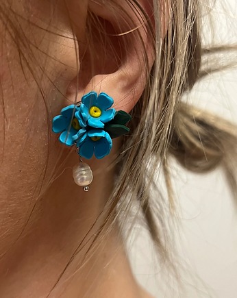 Kolczyki Niezapominajki z perłami. Glina polimerowa. biżuteria kwiatowa, MariaPolymer