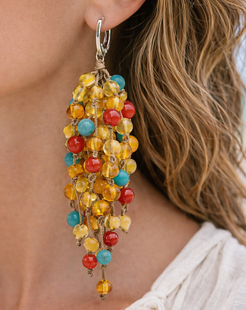 GRONA Kolczyki z bursztynu bałtyckiego, turkus, koral, AmberMal