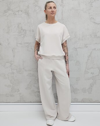 Chiara oversizowy komplet bezrękawnik i spodnie wide leg Cloud, Ablush