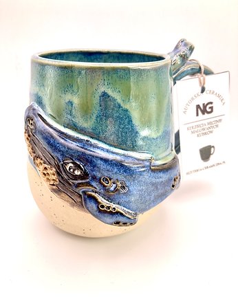 Unikatowy kubek ceramiczny 'Wieloryb II, NG Autorska bizuteria ceramiczna