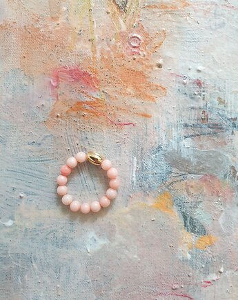 Pierścionek koral różowy, mosiądz, modesign