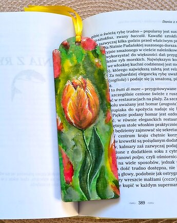 Ręcznie malowana zakładka do książki - Tulipany, ajlla