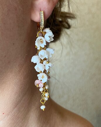 OOAK Ślubne Kolczyki Konwalie 18K Złoto, MariaPolymer