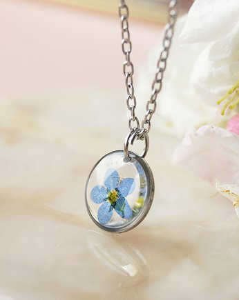 Naszyjnik z niezapominajką, Jaskółcze ziele handmade 