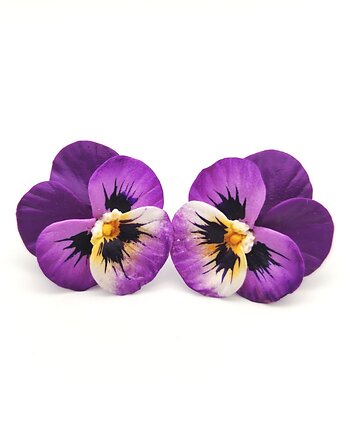 Kwiatowe kolczyki sztyfty z polimerowej gliny Bratki, biżuteria kwiatowa, Albina LaBelle