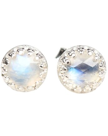 Kolczyki sztyfty srebrne Petite z kamieniem księżycowym, Blooming Stones