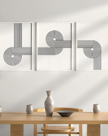 Zestaw 3 geometrycznych plakatów liniowych w stylu retro., Grawisfera