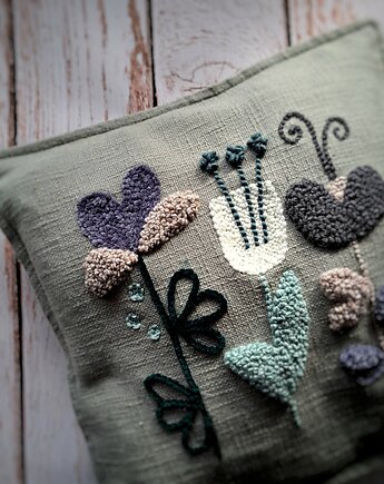Poduszka kwiaty punch needle boho natural, PUCHAKI