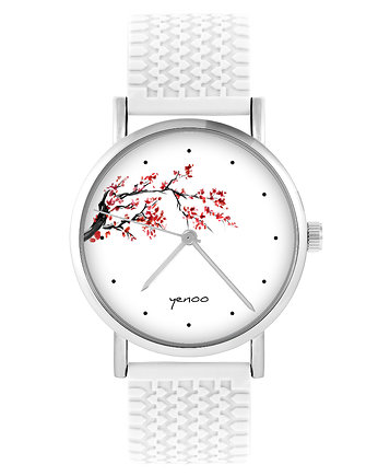Zegarek - Kwiat wiśni - silikonowy, biały, yenoo