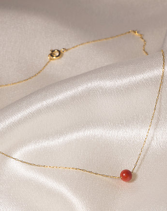 Naszyjnik delikatny złoty  łańcuszek z czerwonym koralem, Fox and Jewelry