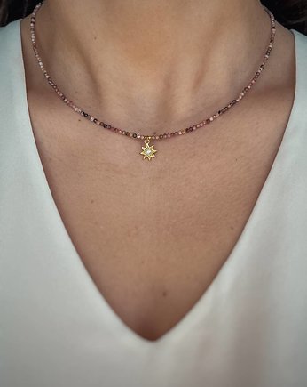 Naszyjnik z kamieni naturalnych Rodonit 2 mm pozłacany z zawieszką, Bring Biżuteria