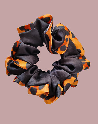 Gumka jedwabna, scrunchie, frotka panterka czarny MAXI, Capillum