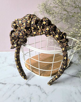 Opaska Asymetryczna kremowe romby,granat i brąz, nanowoshop