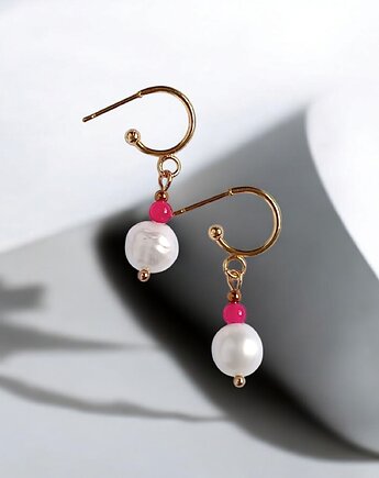Kolczyki FUCHSIA & PEARL collection: perła i agat : sztyfty-kółka, kaktusia
