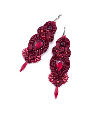 Kolczyki sutasz bordowe Orina długie wieczorowe z kryształami, Katrina Rossa