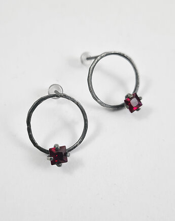 Srebro z cyrkonią - kolczyki RUBY oksydowane, RA