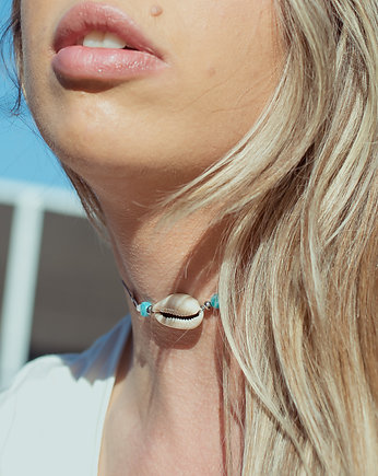Choker Muszla Kamienie Amazonitu i Selenitu, w hand works